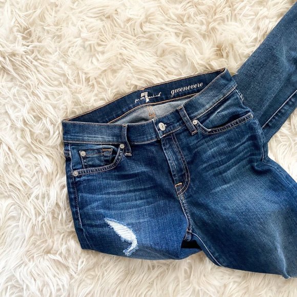 7 for all mankind gwenevere mid rise distressed skinny jeans dark phoenix 26 - Picture 3 of 8